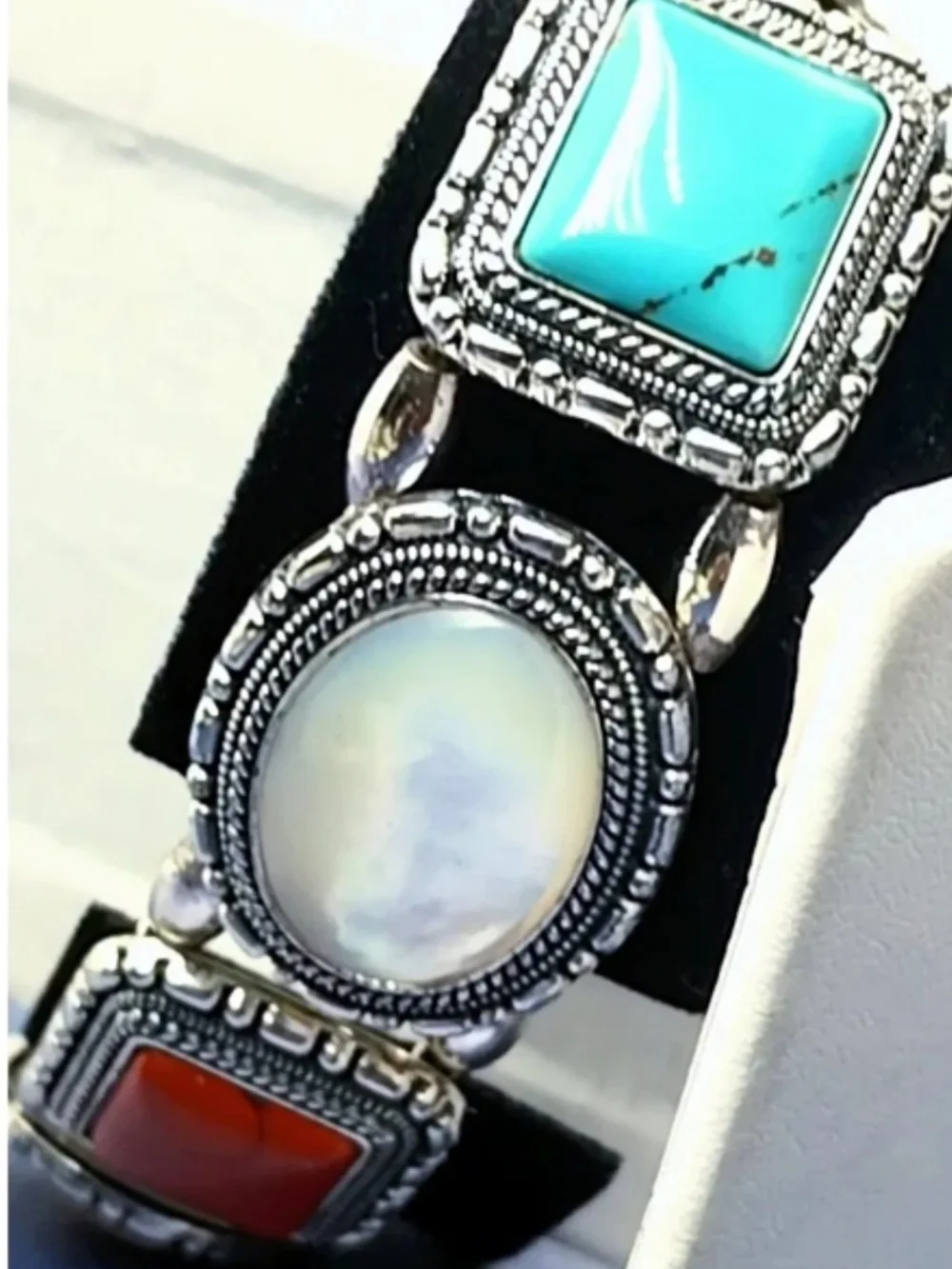Sterling Silver- Precious Stones Women's Bracelet Watch